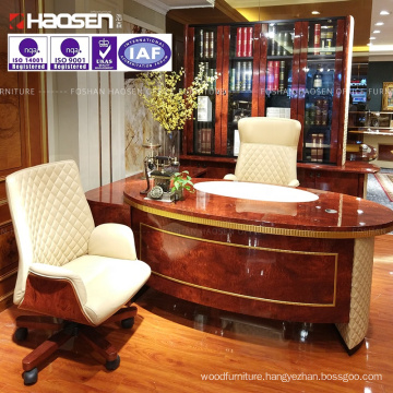 Home 6881 luxury leather Oval desk ,With drawer L shaped office furniture desks and chair wholesale